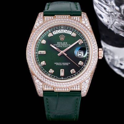 GB Factory ROLEX DayDate Alligator Leather Green Dial 40mm Replica Watch